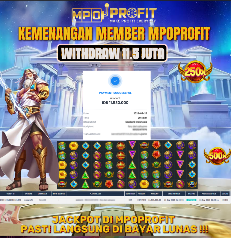 MPOPROFIT JACKPOT SLOT PRAGMATIC! KEMENANGAN MURNI DI (GATES OF OLYMPUS 1000 TOTAL 11.530.000,- LUNAS)